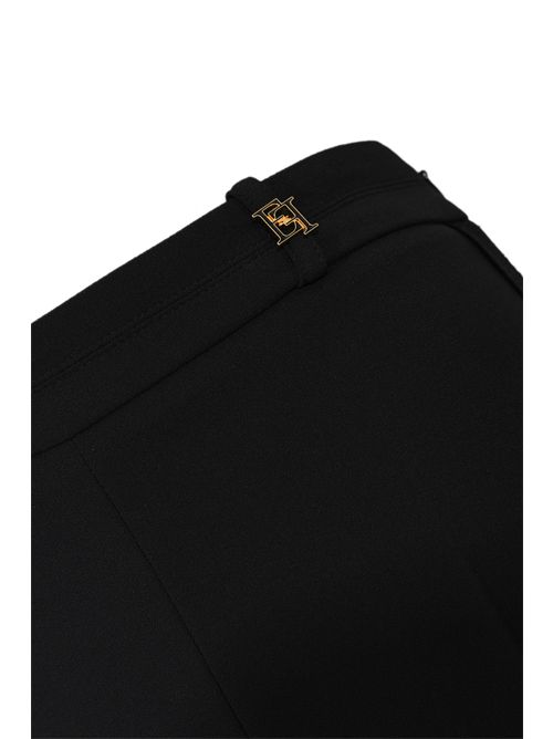 Pantalone in doppio crepe stretch con charm logo Nero Elisabetta Franchi | PA16861E2110